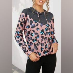 NEW WITH TAGS Small Pink Gray Animal Print Hoodie